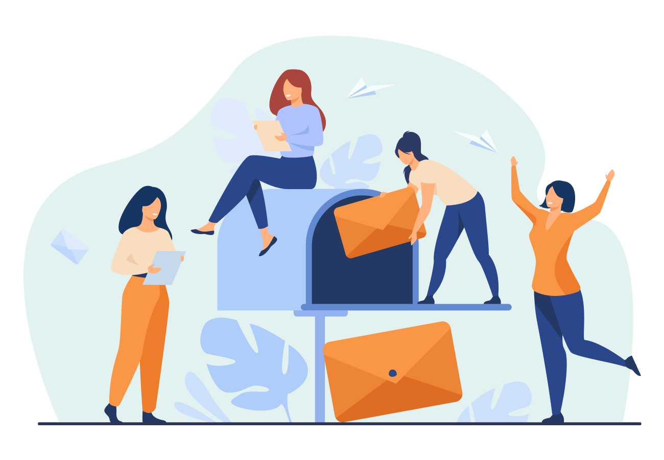 Vector image of women reading mail